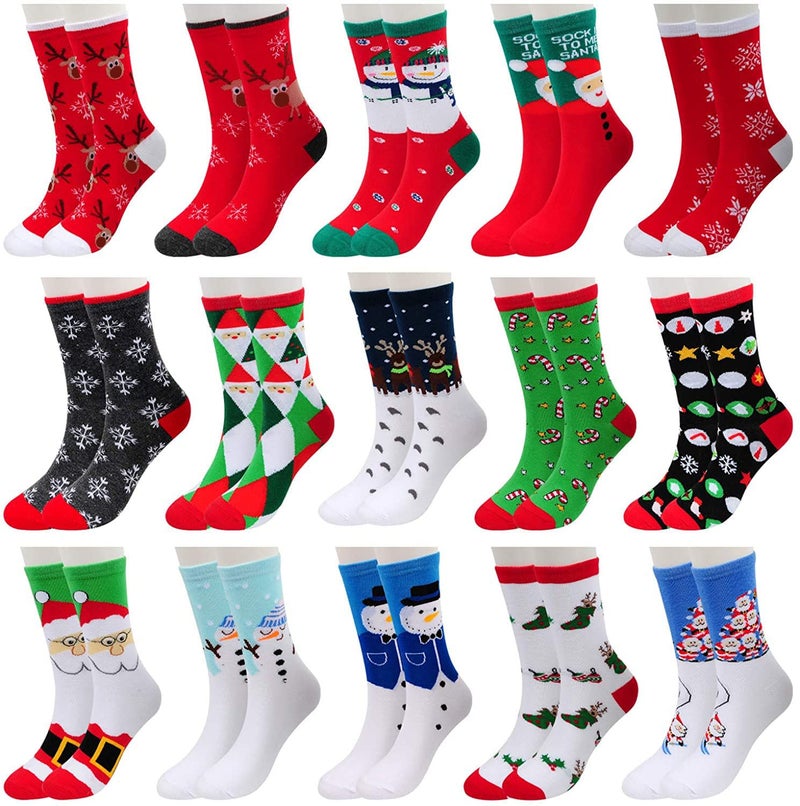 MarJunSep 15 Pairs Women's Christmas Socks Bulk Christmas Gifts Stocking Stuffers for Women Teens Adults Family Coworkers - Image 1